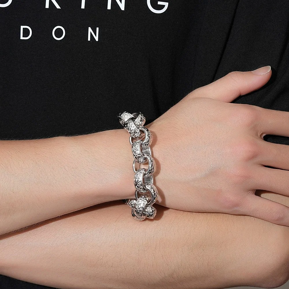 20mm Silver Filled Ornate Belcher Bracelet Albert Clasp 7.5/8 Inch
