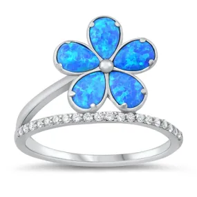 925 Sterling Silver Opal Plumeria Ring.