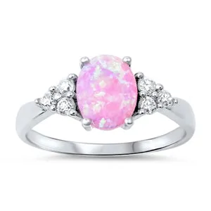 925 Sterling Silver Ring With Opal & CZs