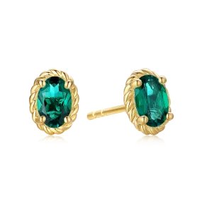 9ct Yellow Gold Oval Cut 6x4 mm Created Emerald May Birthstone Stud Earrings