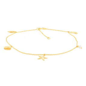 9ct Yellow Gold Pearl And Other Charms On 27cm Anklet