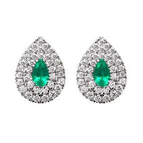 9K White Gold Emerald & Diamond Double Halo Earrings