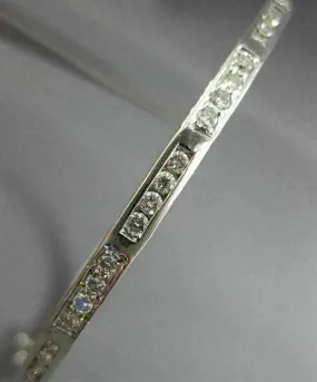 ANTIQUE 1.10CT ROUND CUT DIAMOND 18KT WHITE GOLD FILIGREE BANGLE BRACELET #19087
