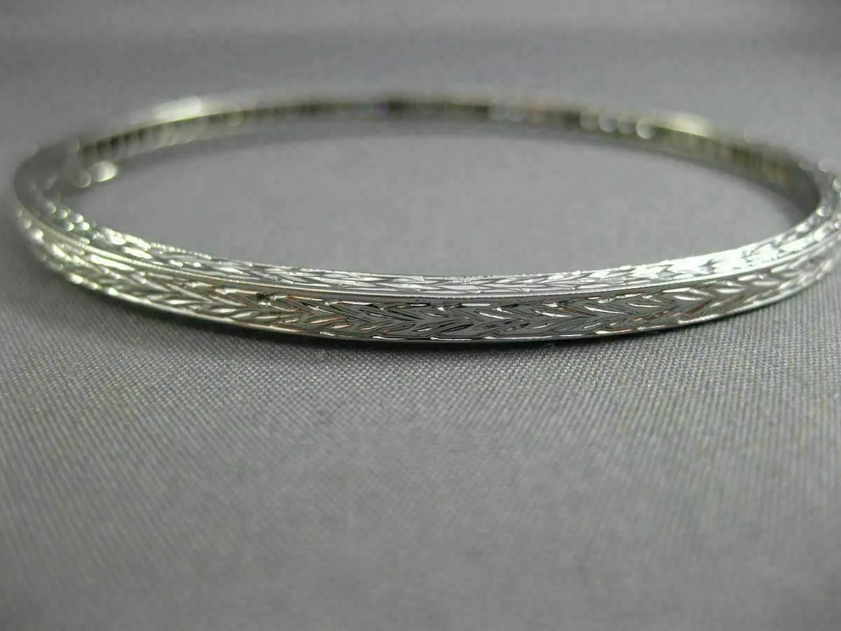 ANTIQUE 1.10CT ROUND CUT DIAMOND 18KT WHITE GOLD FILIGREE BANGLE BRACELET #19087