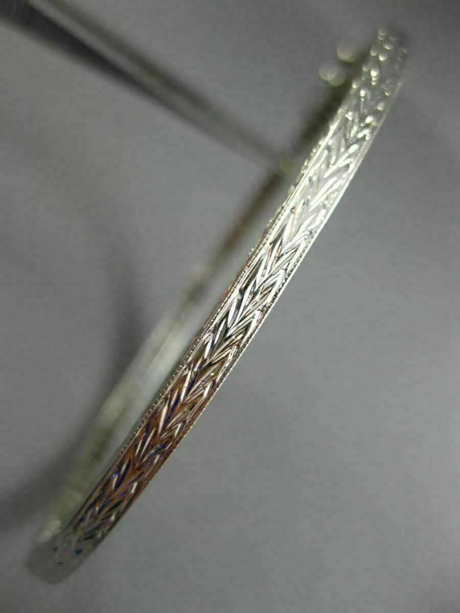 ANTIQUE 1.10CT ROUND CUT DIAMOND 18KT WHITE GOLD FILIGREE BANGLE BRACELET #19087