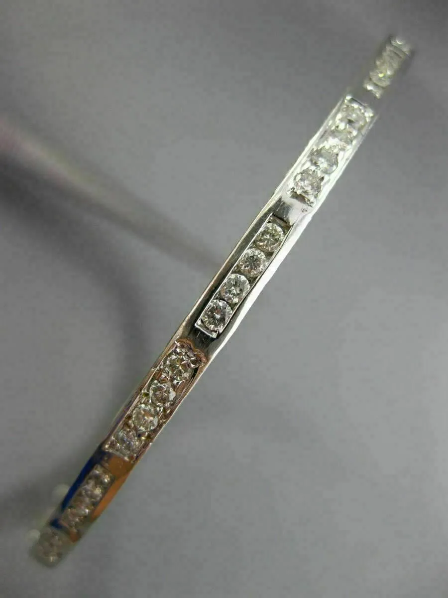 ANTIQUE 1.10CT ROUND CUT DIAMOND 18KT WHITE GOLD FILIGREE BANGLE BRACELET #19087