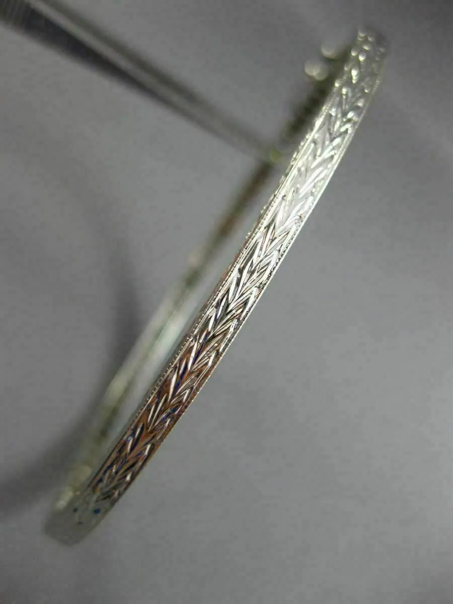 ANTIQUE 1.10CT ROUND CUT DIAMOND 18KT WHITE GOLD FILIGREE BANGLE BRACELET #19087