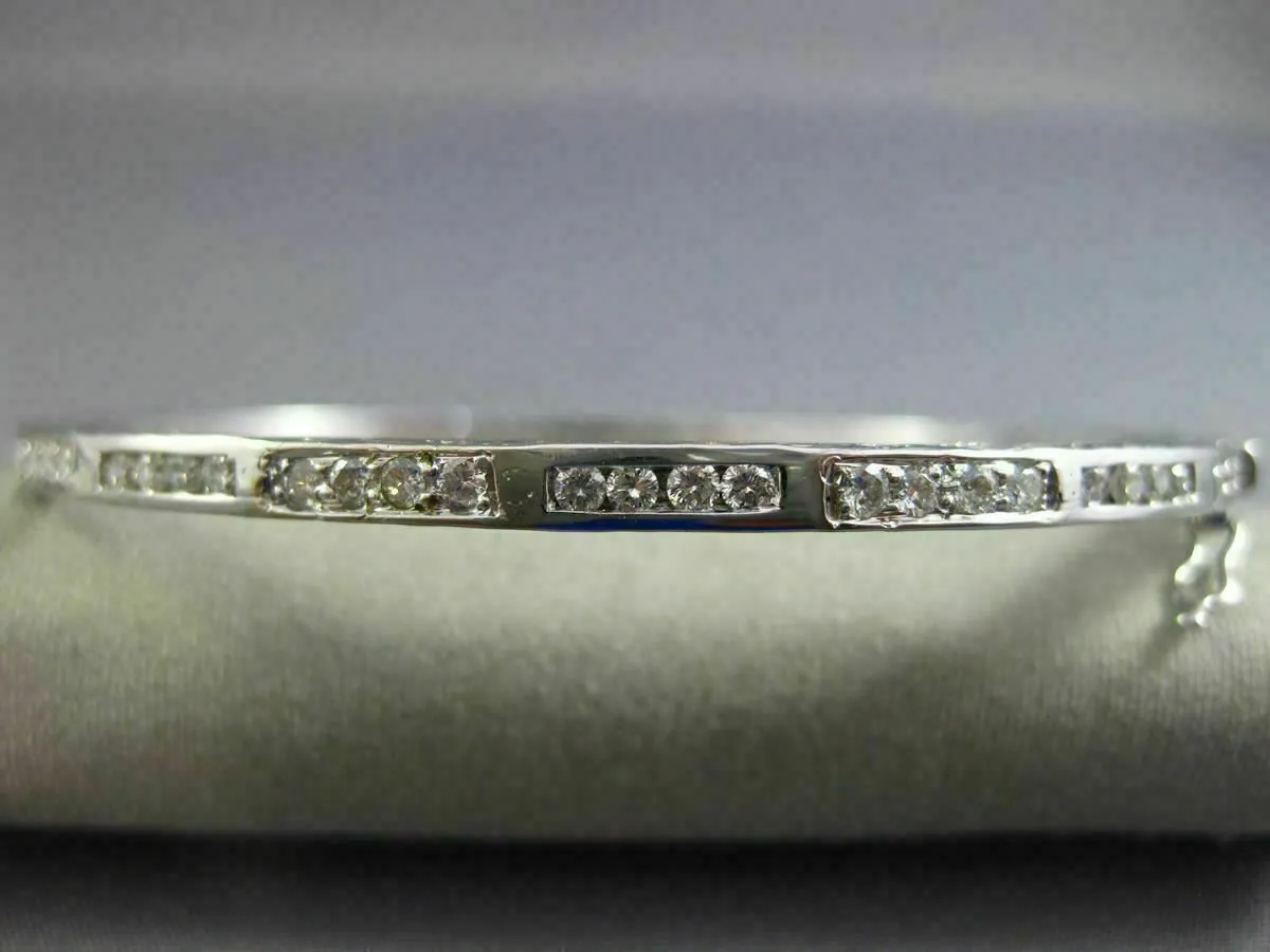 ANTIQUE 1.10CT ROUND CUT DIAMOND 18KT WHITE GOLD FILIGREE BANGLE BRACELET #19087