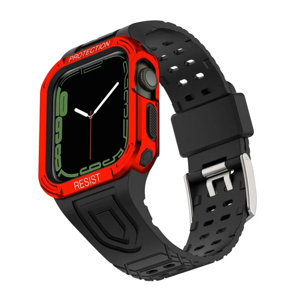 Apple Watch (41mm) color contrast watch strap    protective case - Black / Red