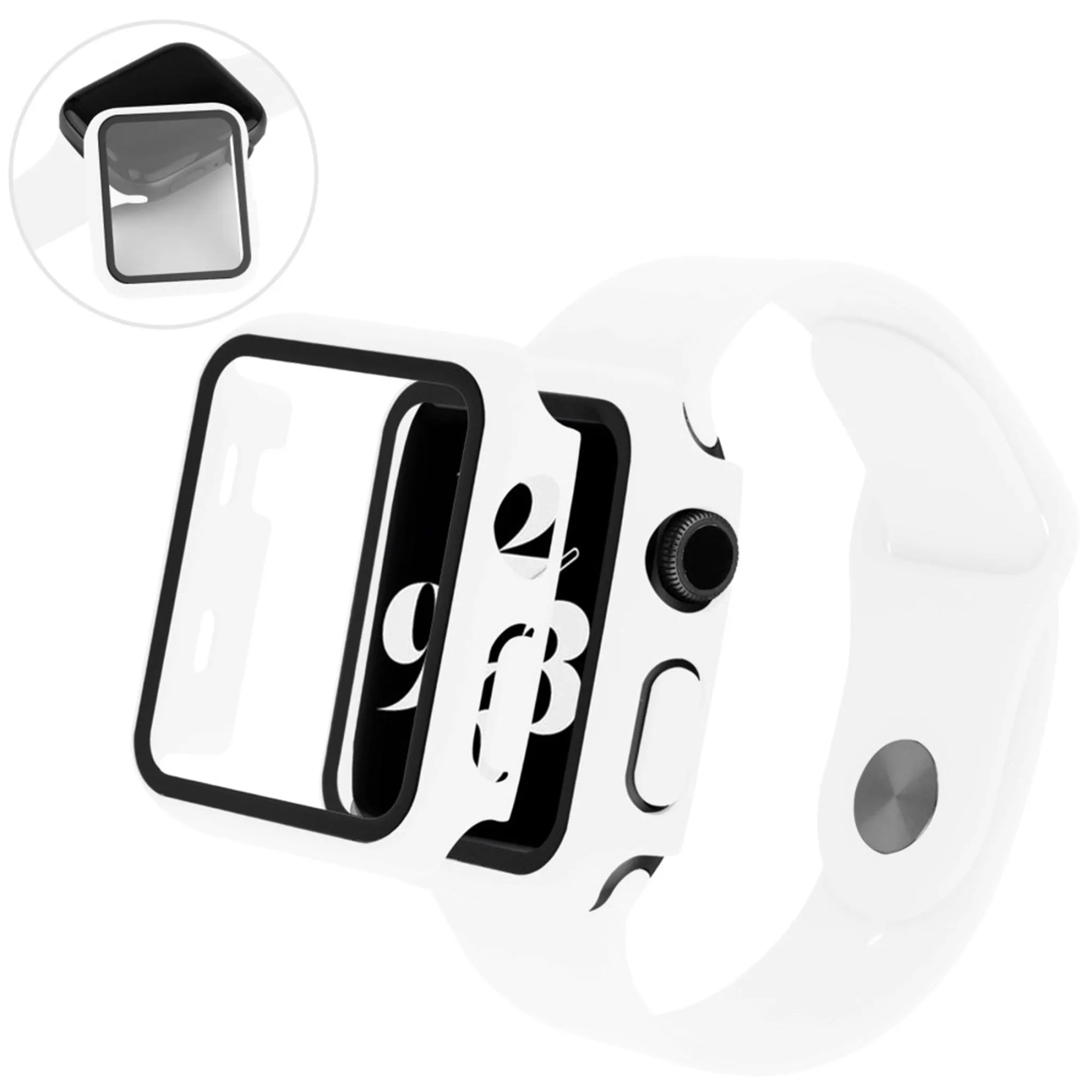 Apple Watch (41mm) silicone watch strap   tempered glass cover - White