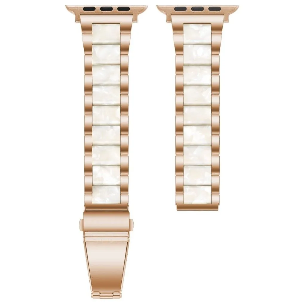 Apple Watch 44mm elegant three bead   stainless steel watch strap - Rose Gold / White