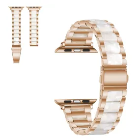 Apple Watch 44mm elegant three bead   stainless steel watch strap - Rose Gold / White
