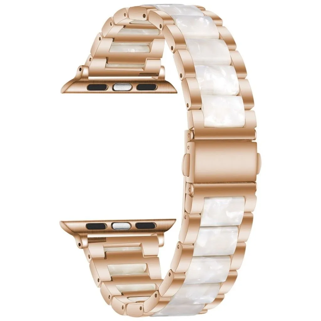 Apple Watch 44mm elegant three bead   stainless steel watch strap - Rose Gold / White