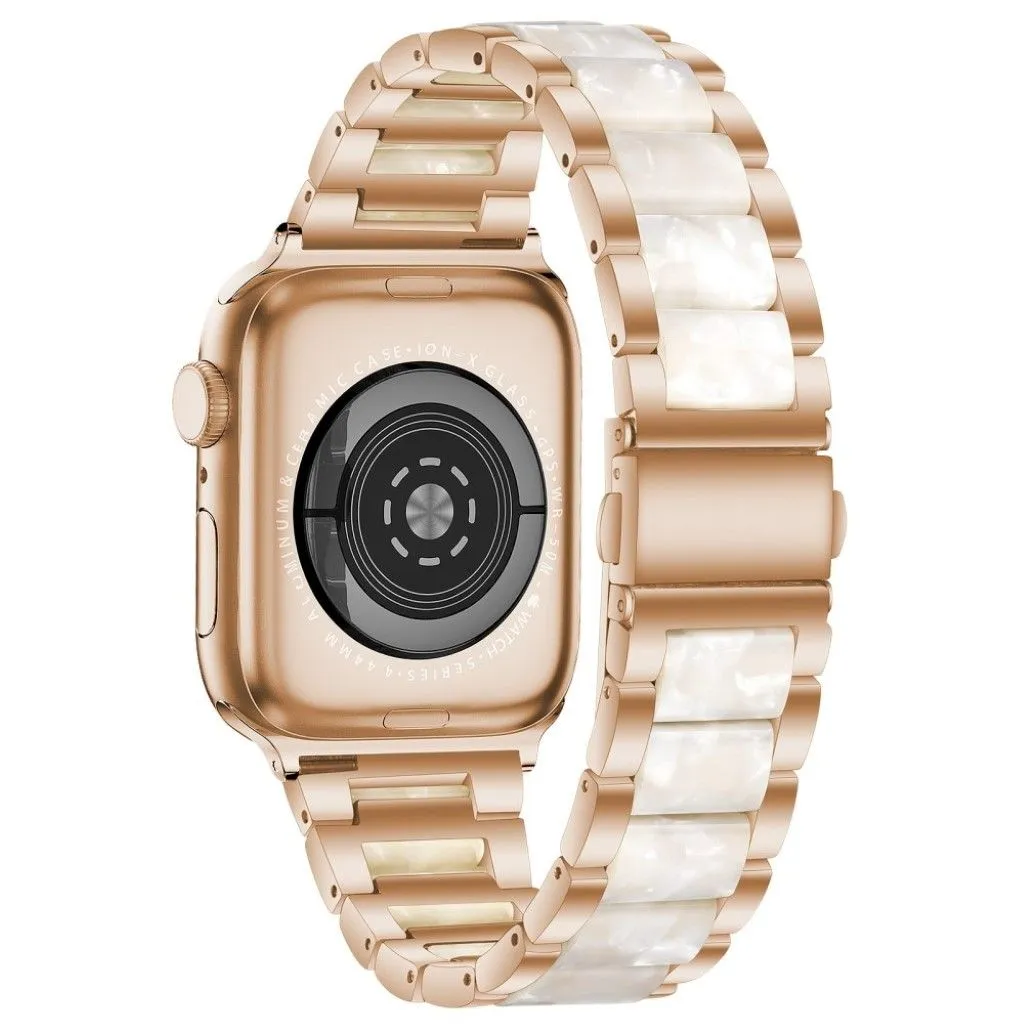 Apple Watch 44mm elegant three bead   stainless steel watch strap - Rose Gold / White