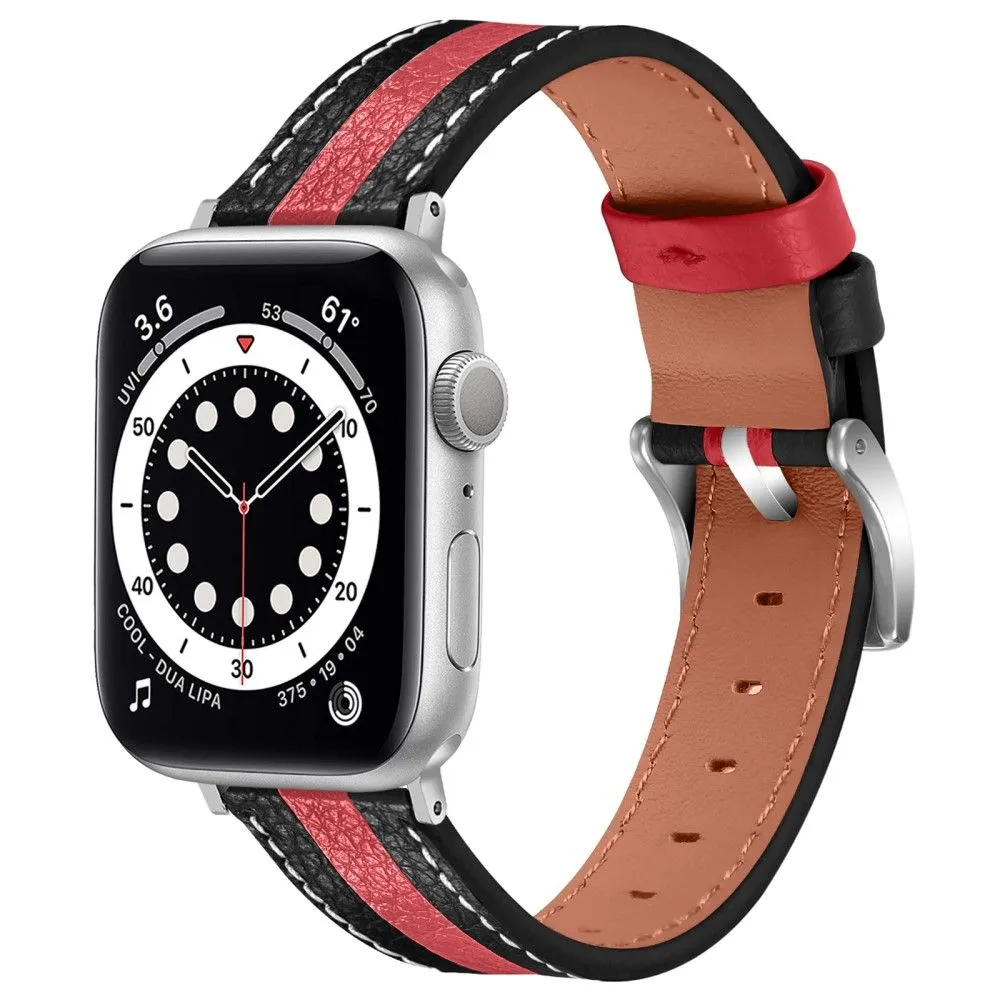 Apple Watch (45mm) color splicing genuine leather watch strap - Black / Red