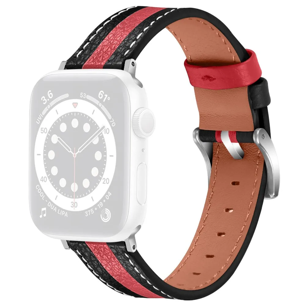 Apple Watch (45mm) color splicing genuine leather watch strap - Black / Red