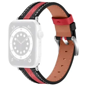 Apple Watch (45mm) color splicing genuine leather watch strap - Black / Red