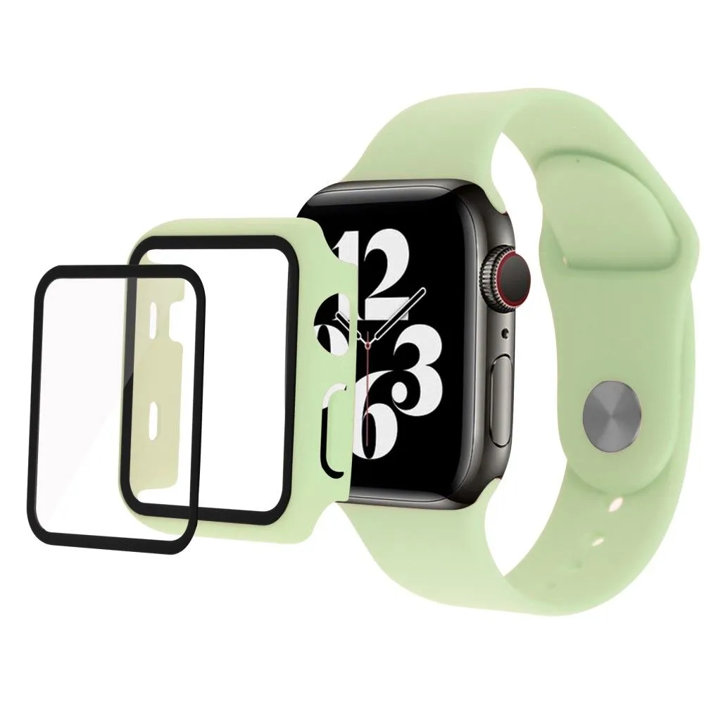 Apple Watch (45mm) cover with tempered glass   silicone watch strap - Light Green