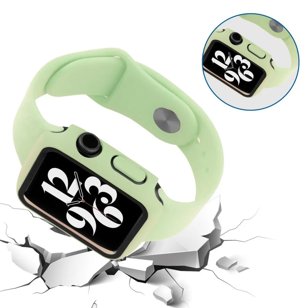Apple Watch (45mm) cover with tempered glass   silicone watch strap - Light Green