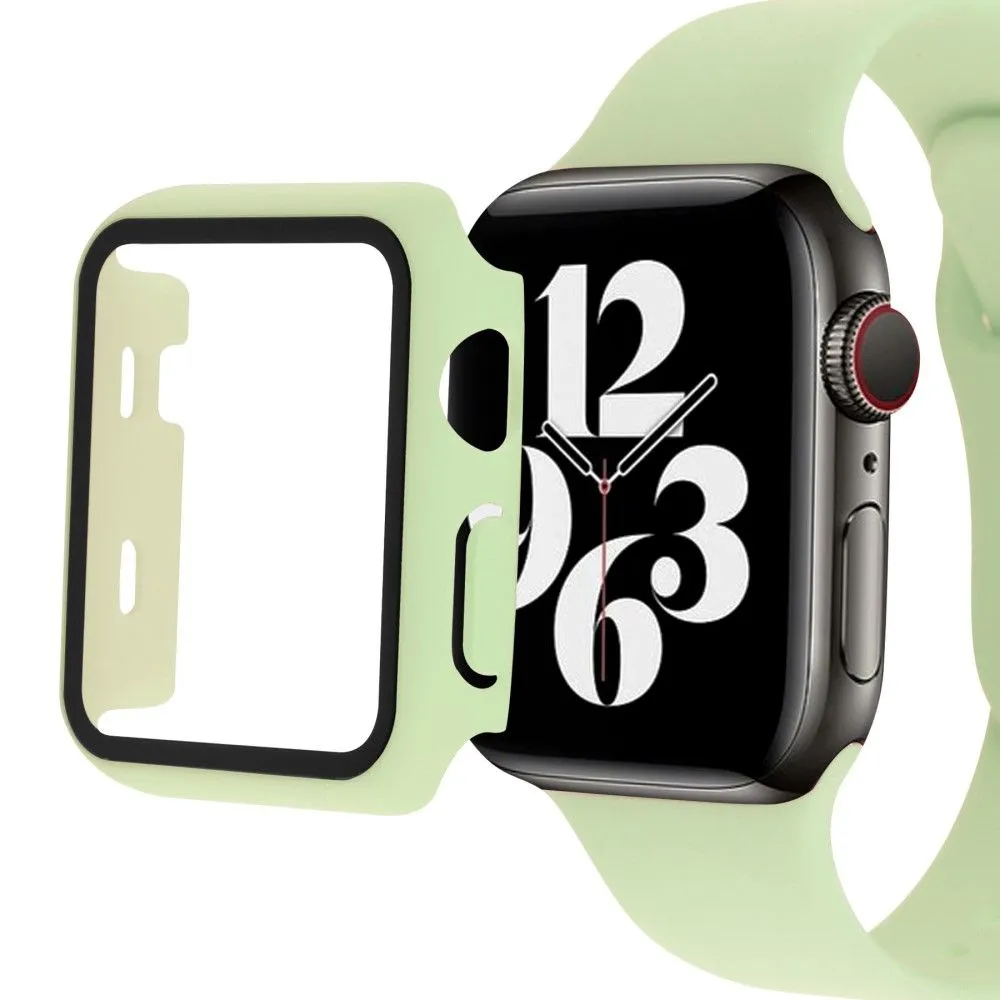 Apple Watch (45mm) cover with tempered glass   silicone watch strap - Light Green