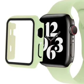 Apple Watch (45mm) cover with tempered glass   silicone watch strap - Light Green
