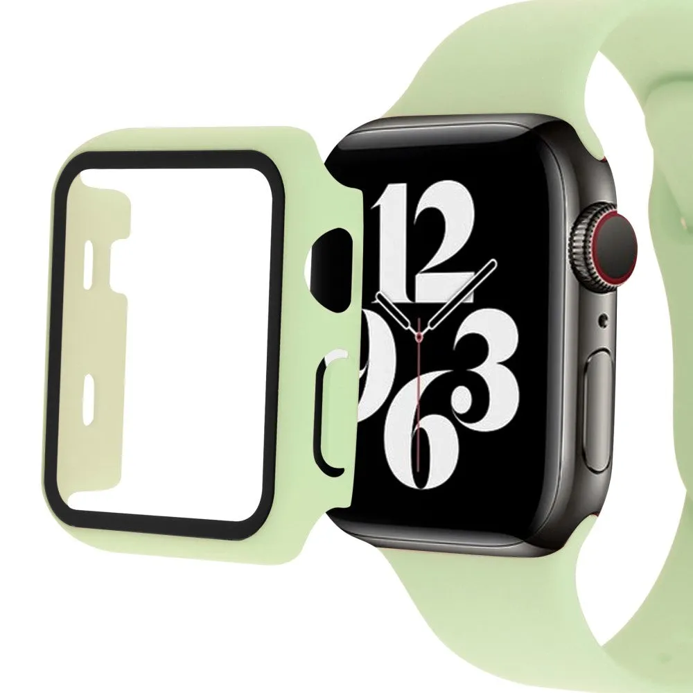 Apple Watch (45mm) cover with tempered glass   silicone watch strap - Light Green