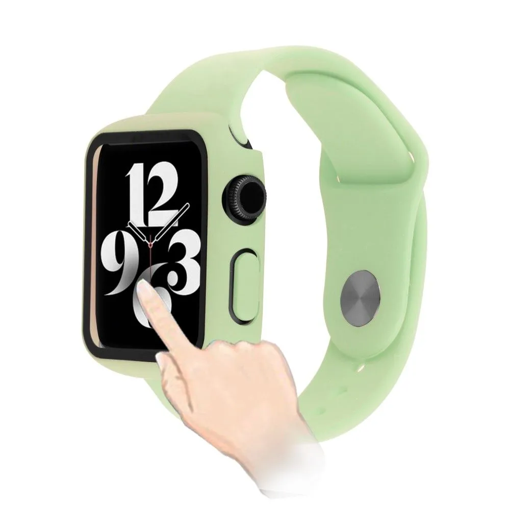 Apple Watch (45mm) cover with tempered glass   silicone watch strap - Light Green