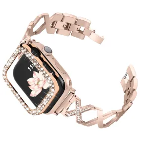 Apple Watch (45mm) rhinestone cover   X design watch strap - Rose Gold