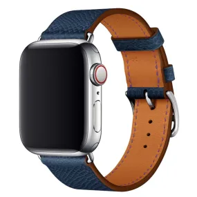 Apple Watch Series 5 44mm cross texture genuine leather watch band - Dark Blue