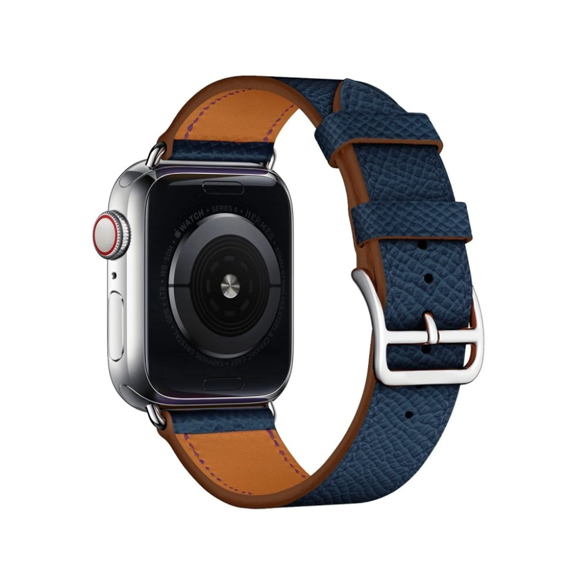 Apple Watch Series 5 44mm cross texture genuine leather watch band - Dark Blue