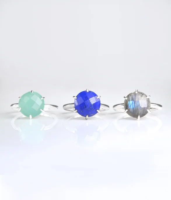 Aqua Chalcedony Round Prong Set Ring : March Birthstone