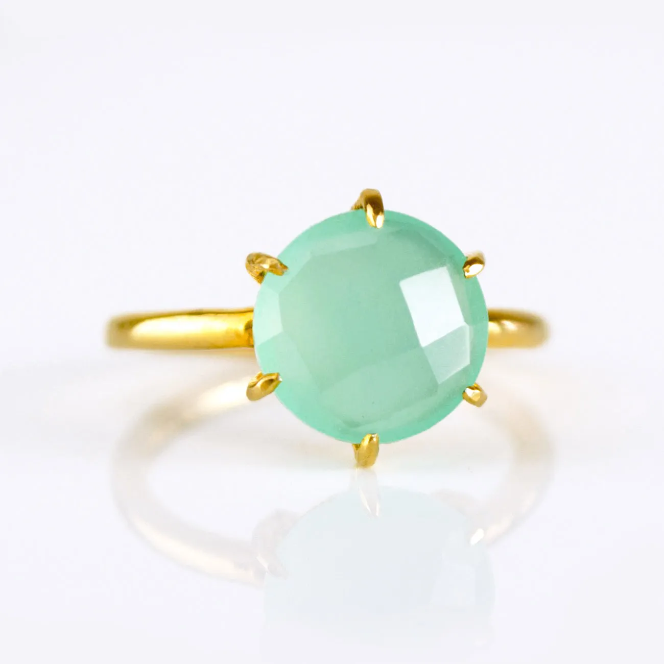 Aqua Chalcedony Round Prong Set Ring : March Birthstone
