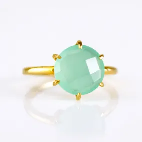 Aqua Chalcedony Round Prong Set Ring : March Birthstone