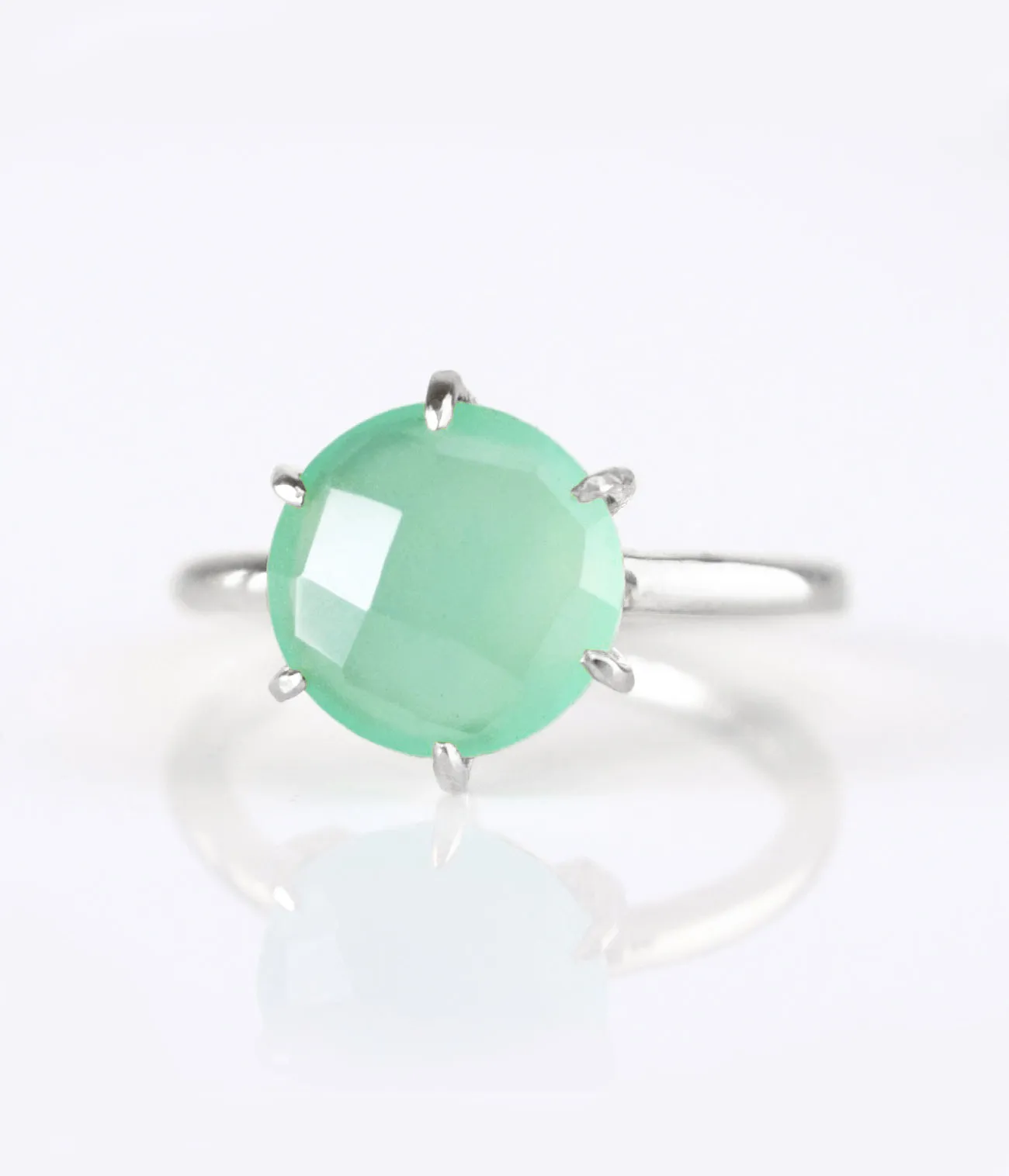 Aqua Chalcedony Round Prong Set Ring : March Birthstone