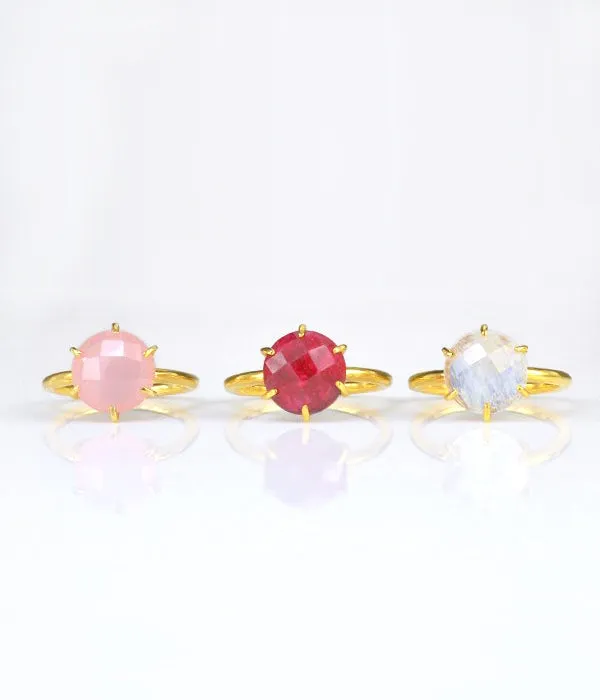 Aqua Chalcedony Round Prong Set Ring : March Birthstone