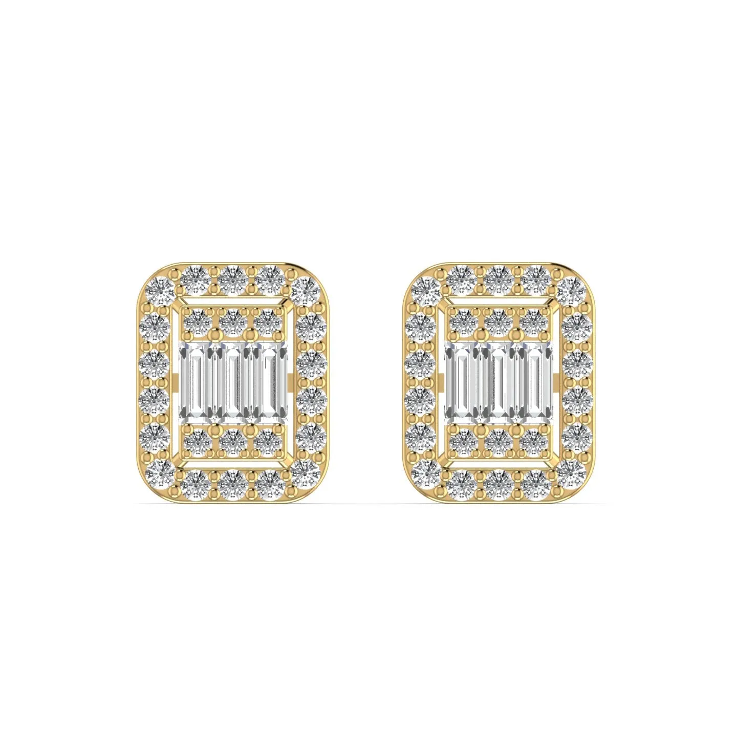 Baguette & Round Diamond Stud Earring