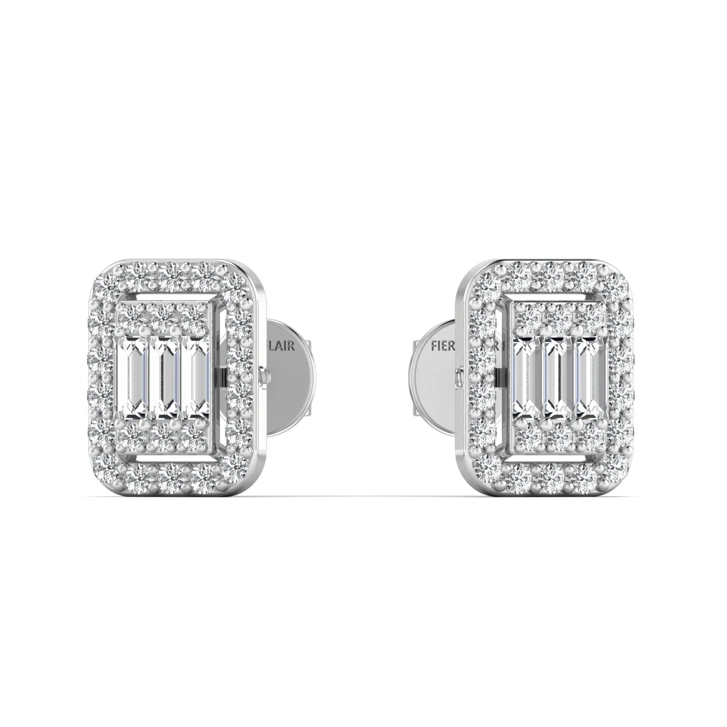 Baguette & Round Diamond Stud Earring