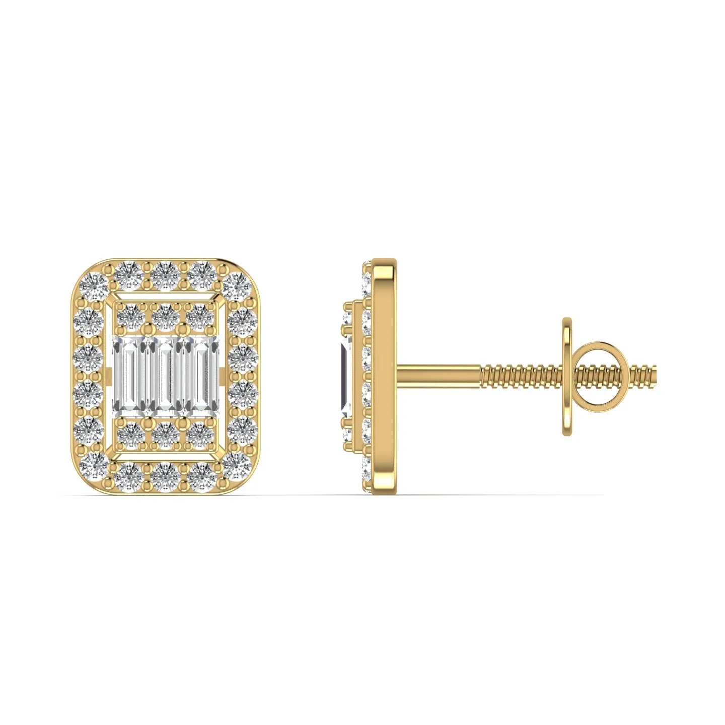 Baguette & Round Diamond Stud Earring