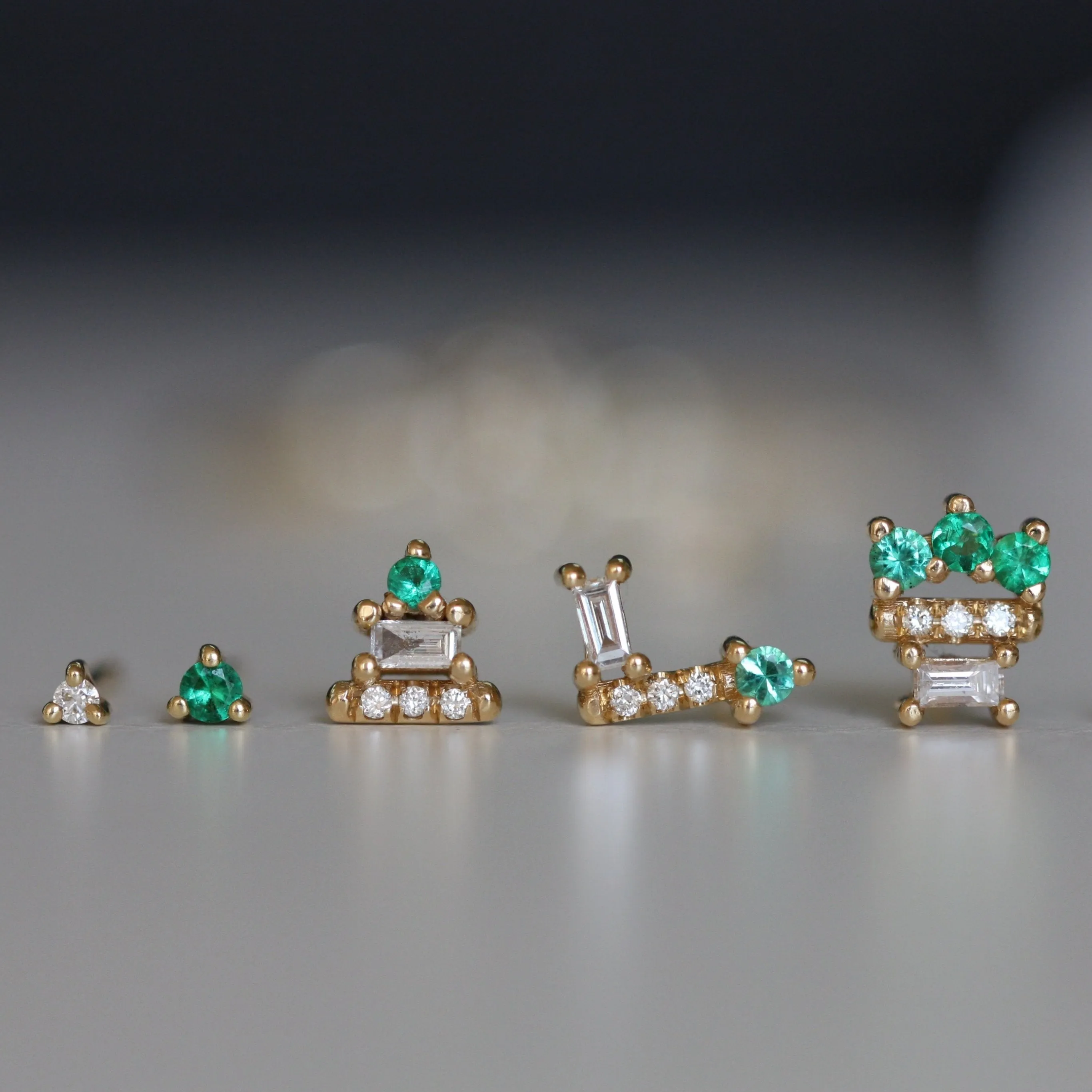 Baguette Bar Emerald Stud (Single) (ready to ship option)*
