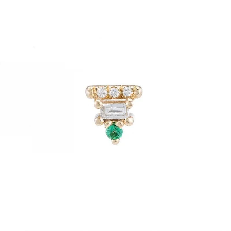 Baguette Bar Emerald Stud (Single) (ready to ship option)*
