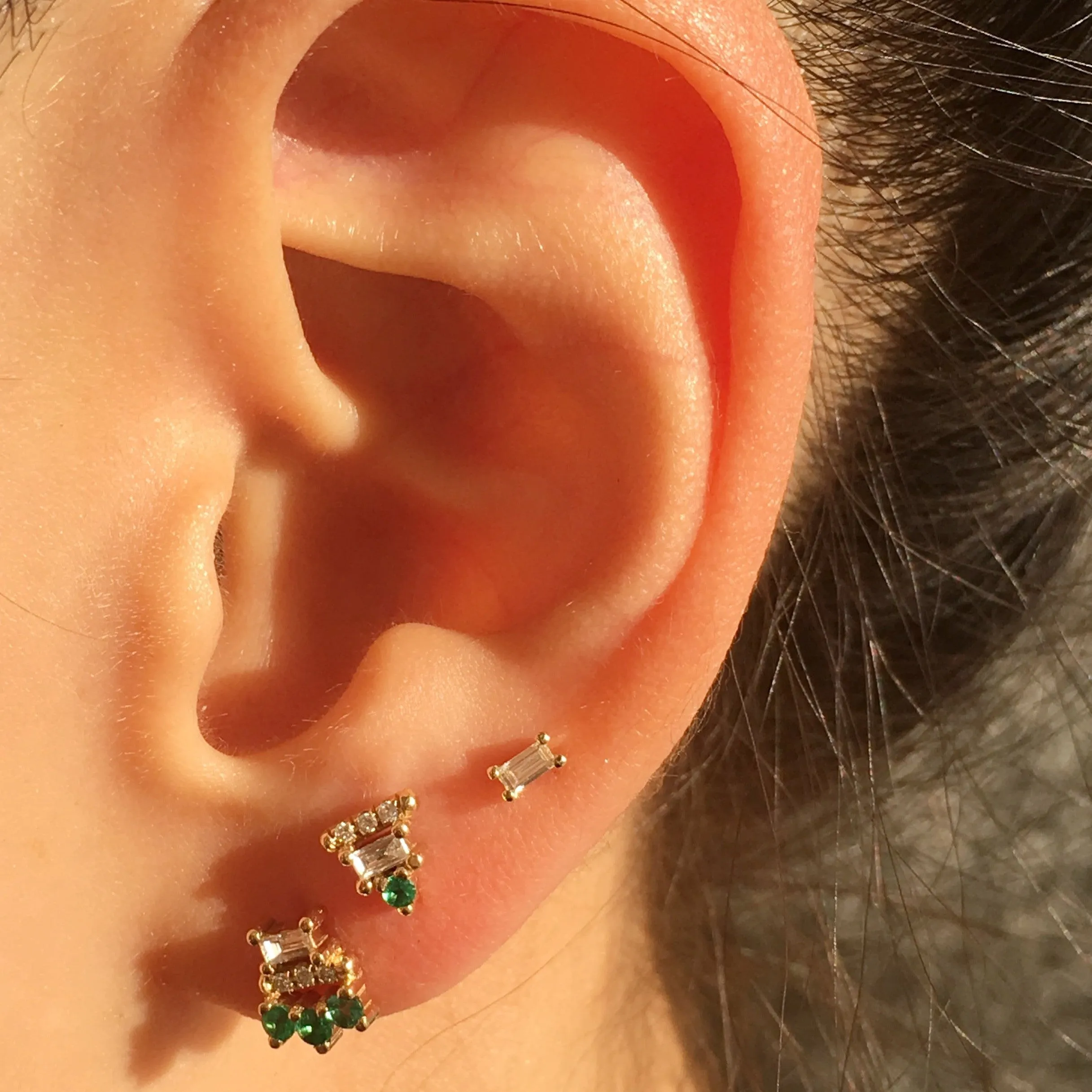 Baguette Bar Emerald Stud (Single) (ready to ship option)*
