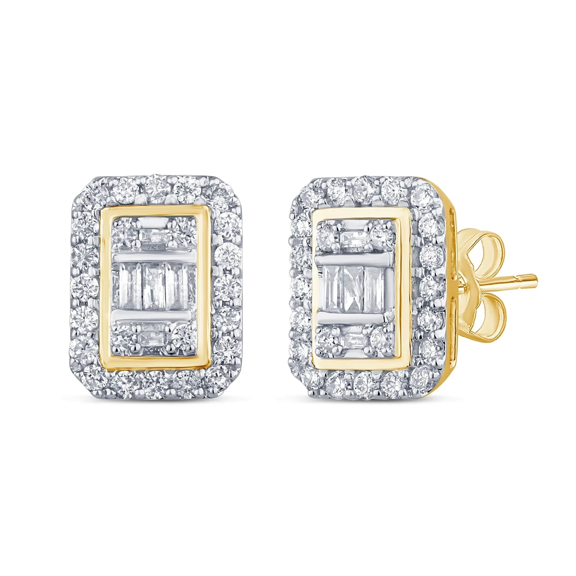 Baguette Emerald Shape Earrings with 1/2ct of Diamonds in 9ct Yellow Gold