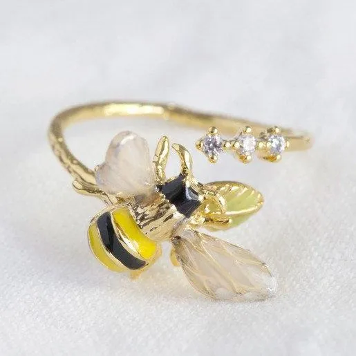 Bee open ring enamel crystal