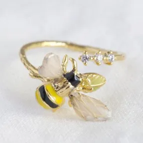 Bee open ring enamel crystal