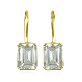 Bezeled Emerald Cut Dangles-Green Amethyst Gold