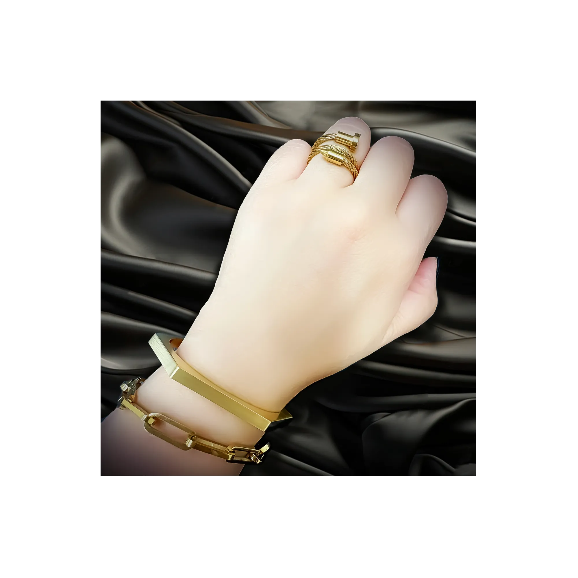 BG007G B.Tiff Gold Edge Hexagon Bangle Bracelet