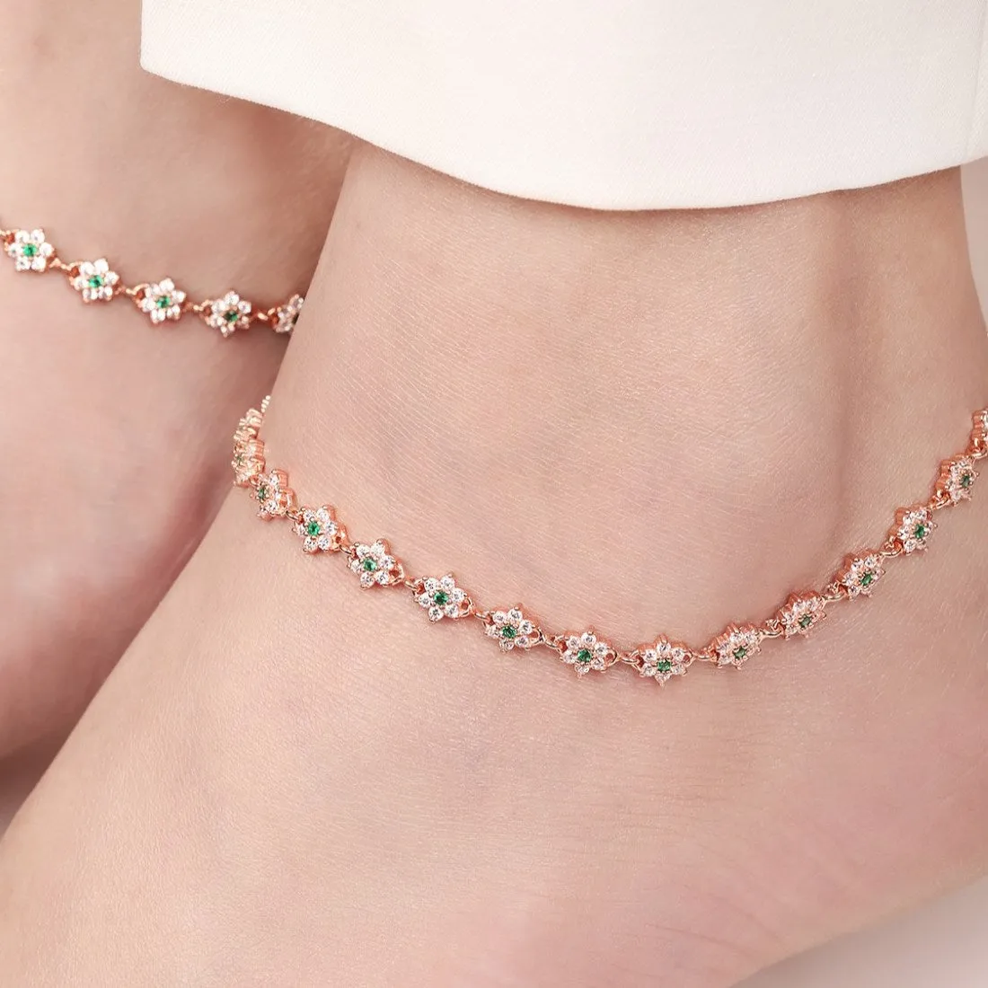 Blooms of Elegance Rose Gold-Plated 925 Sterling Silver Anklet