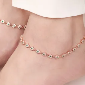 Blooms of Elegance Rose Gold-Plated 925 Sterling Silver Anklet