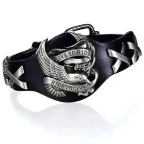 Bracelet en cuir de motard Badass Live To Ride