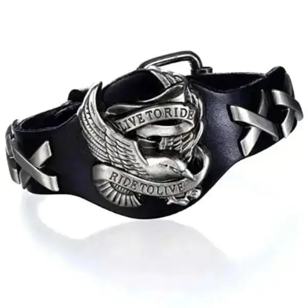 Bracelet en cuir de motard Badass Live To Ride